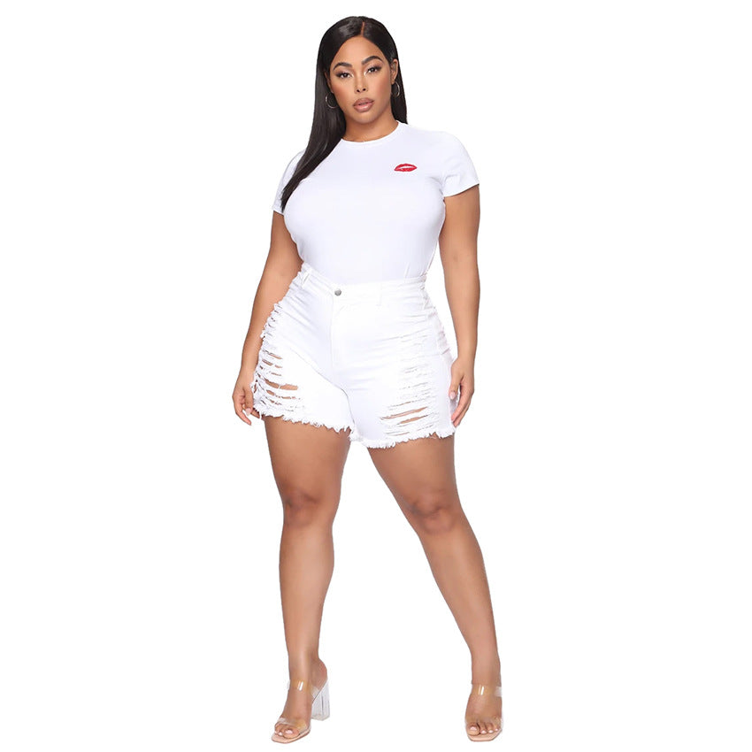 Hot Hole Women High Waist Denim Shorts Fringed Jeans