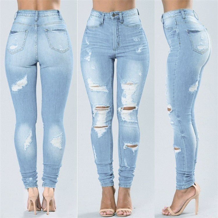 Women High Waisted Butt Lift Stretch Ripped Skinny Jeans Distressed Denim Pants