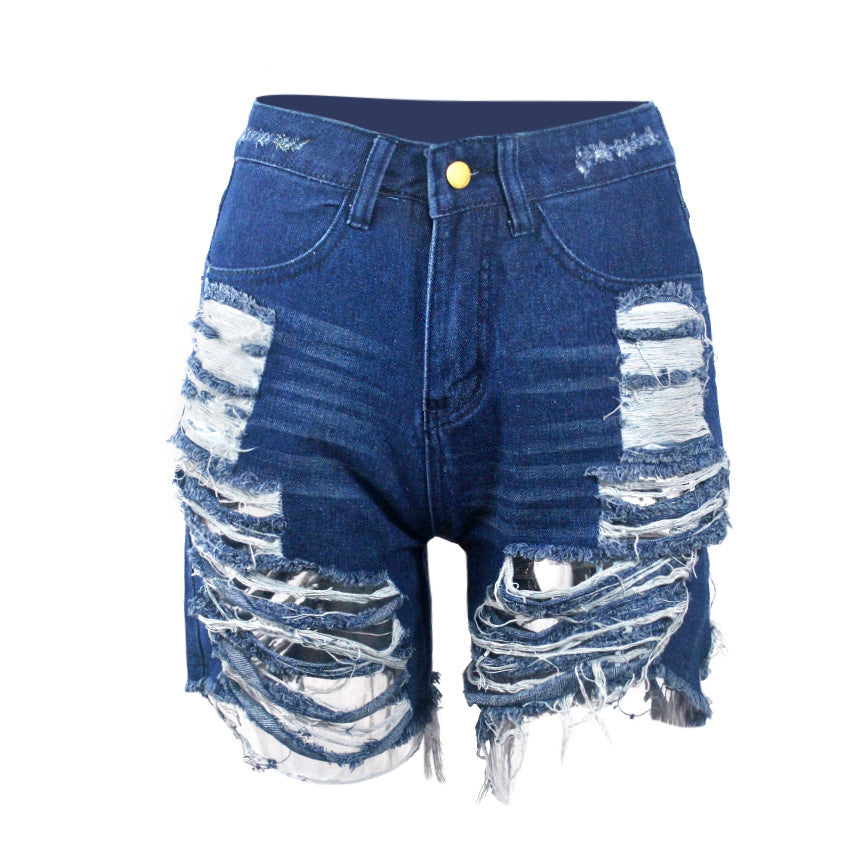Hot Hole Women High Waist Denim Shorts Fringed Jeans