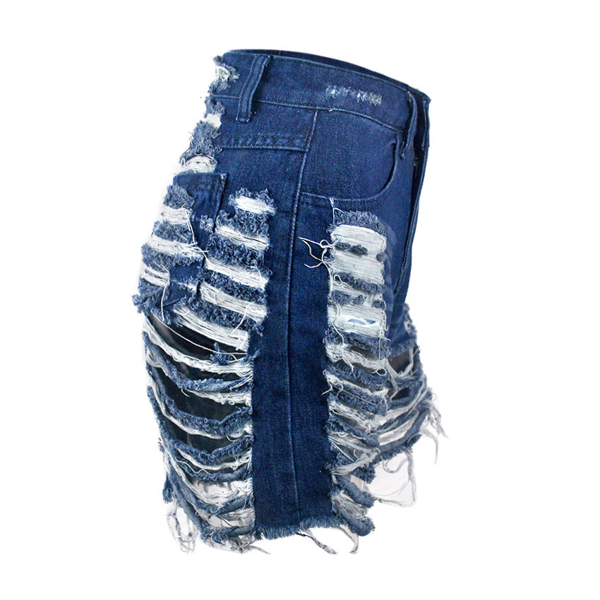 Hot Hole Women High Waist Denim Shorts Fringed Jeans
