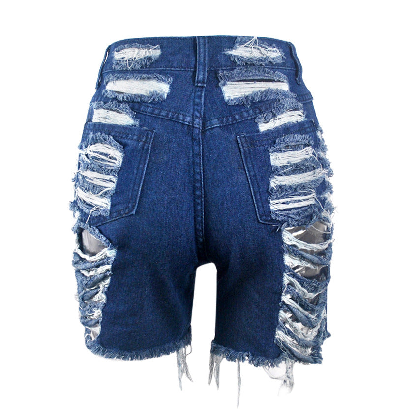 Hot Hole Women High Waist Denim Shorts Fringed Jeans