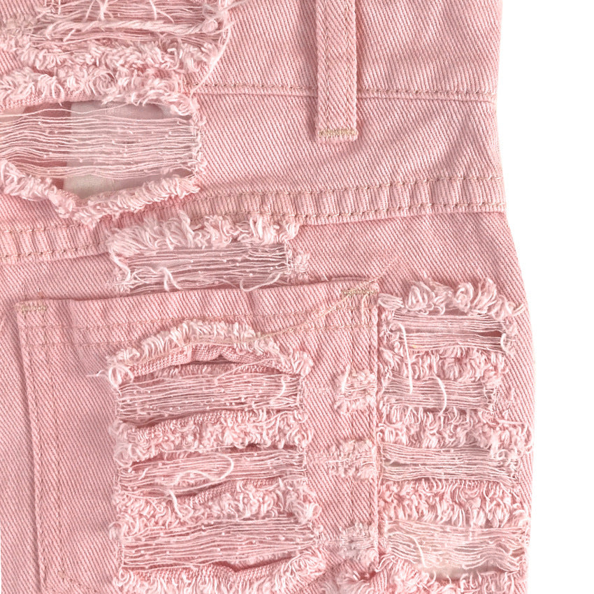 Hot Hole Women High Waist Denim Shorts Fringed Jeans