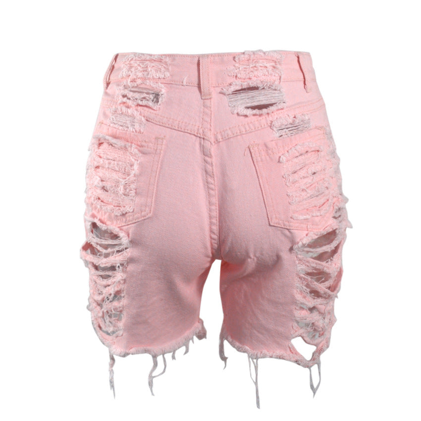 Hot Hole Women High Waist Denim Shorts Fringed Jeans