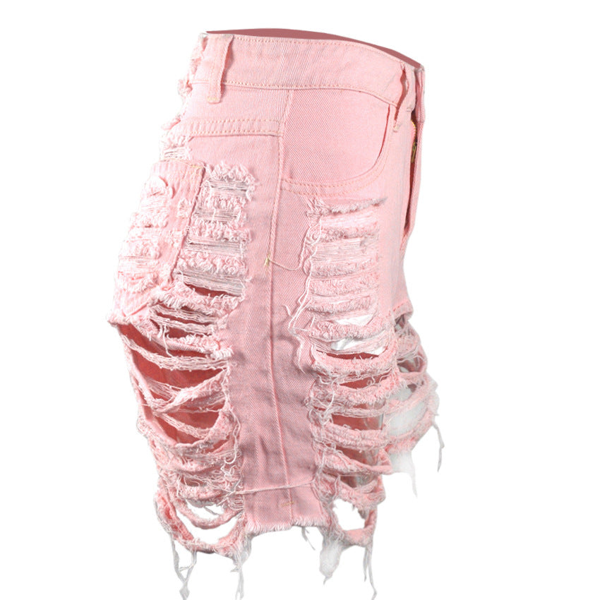 Hot Hole Women High Waist Denim Shorts Fringed Jeans