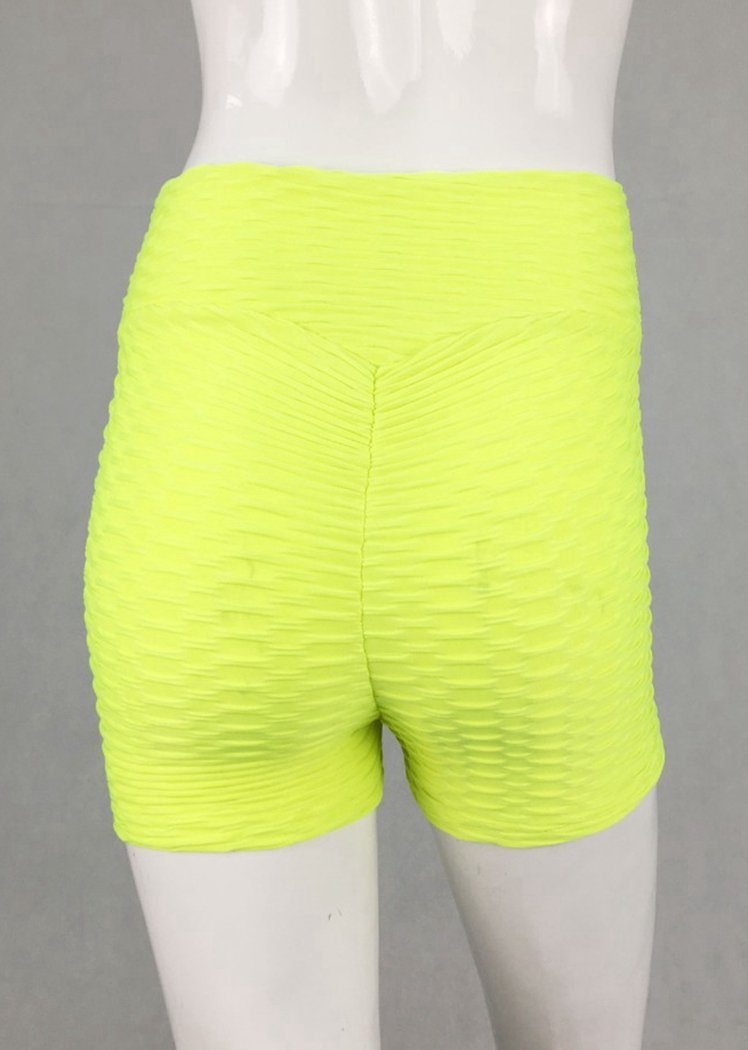 Chicvane Solid Color Textured Booty Legging Stretchy Yoga Shorts