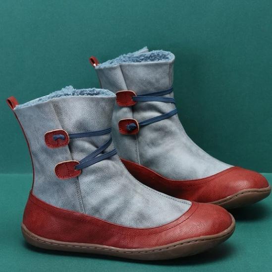 Chicvane Color Block Round Toe Cotton Flat Boots Ankle Boots