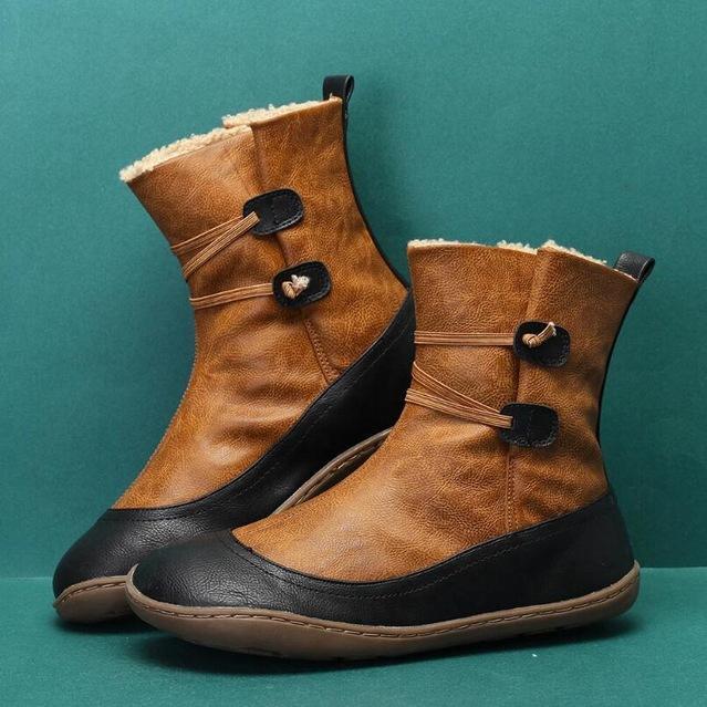 Chicvane Color Block Round Toe Cotton Flat Boots Ankle Boots