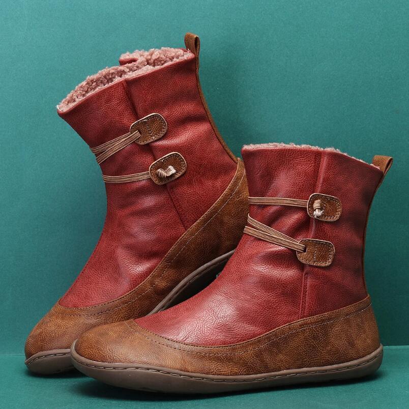Chicvane Color Block Round Toe Cotton Flat Boots Ankle Boots