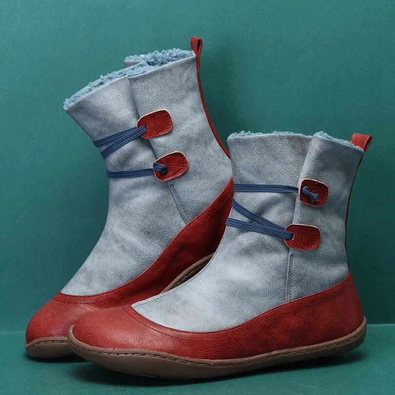 Chicvane Color Block Round Toe Cotton Flat Boots Ankle Boots