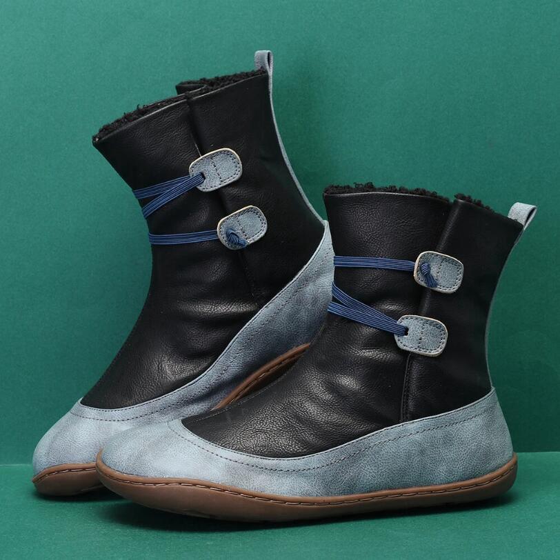 Chicvane Color Block Round Toe Cotton Flat Boots Ankle Boots