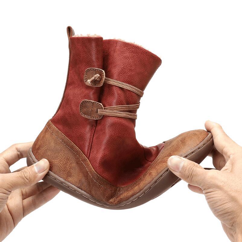 Chicvane Color Block Round Toe Cotton Flat Boots Ankle Boots