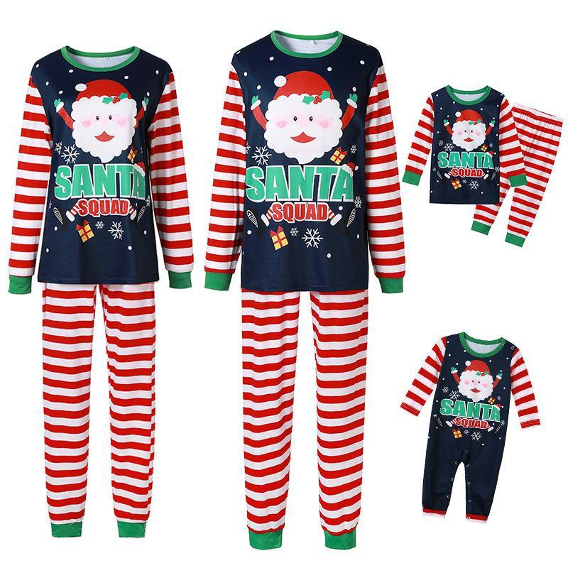 Fashion Cute Santa Claus Print Striped Long Sleeve 2 Pieces Christmas Family Outfits