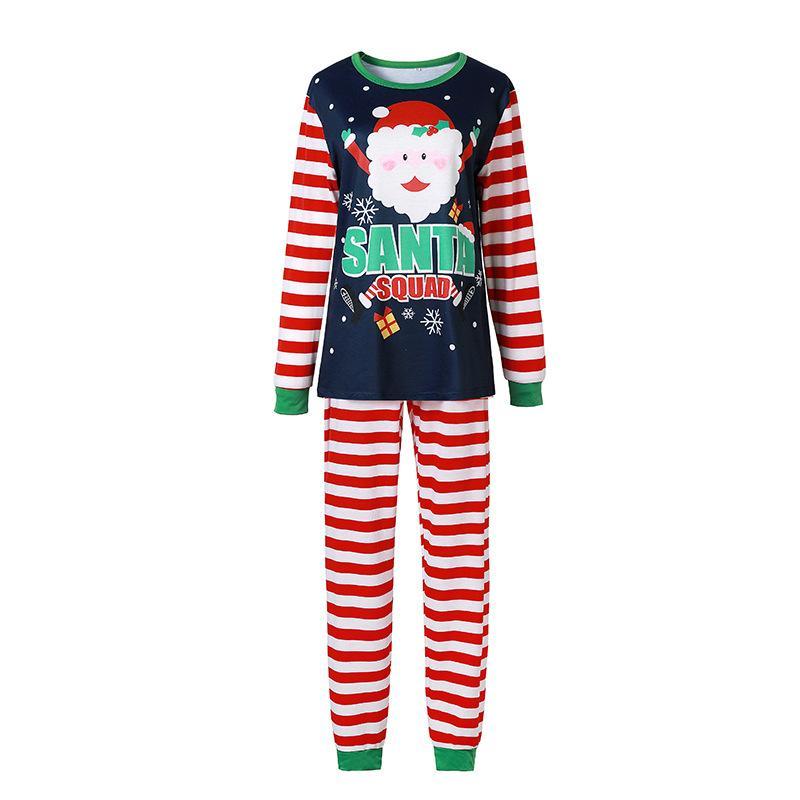 Fashion Cute Santa Claus Print Striped Long Sleeve 2 Pieces Christmas Family Outfits