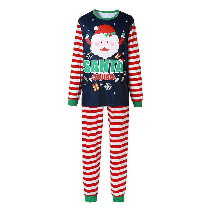 Fashion Cute Santa Claus Print Striped Long Sleeve 2 Pieces Christmas Family Outfits