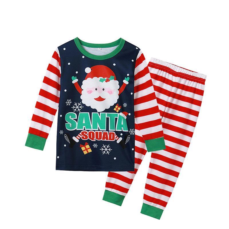 Fashion Cute Santa Claus Print Striped Long Sleeve 2 Pieces Christmas Family Outfits