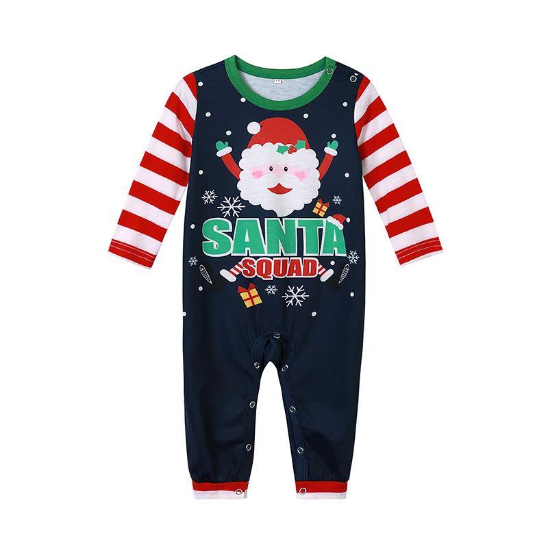 Fashion Cute Santa Claus Print Striped Long Sleeve 2 Pieces Christmas Family Outfits