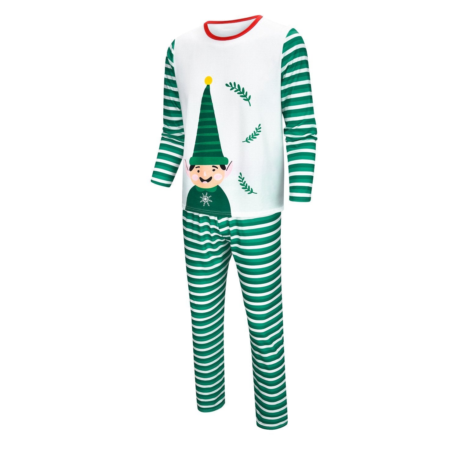 Fashion Elves Print Green Striped Long Sleeve 2 Pieces Christmas Pagamas Family Outfits