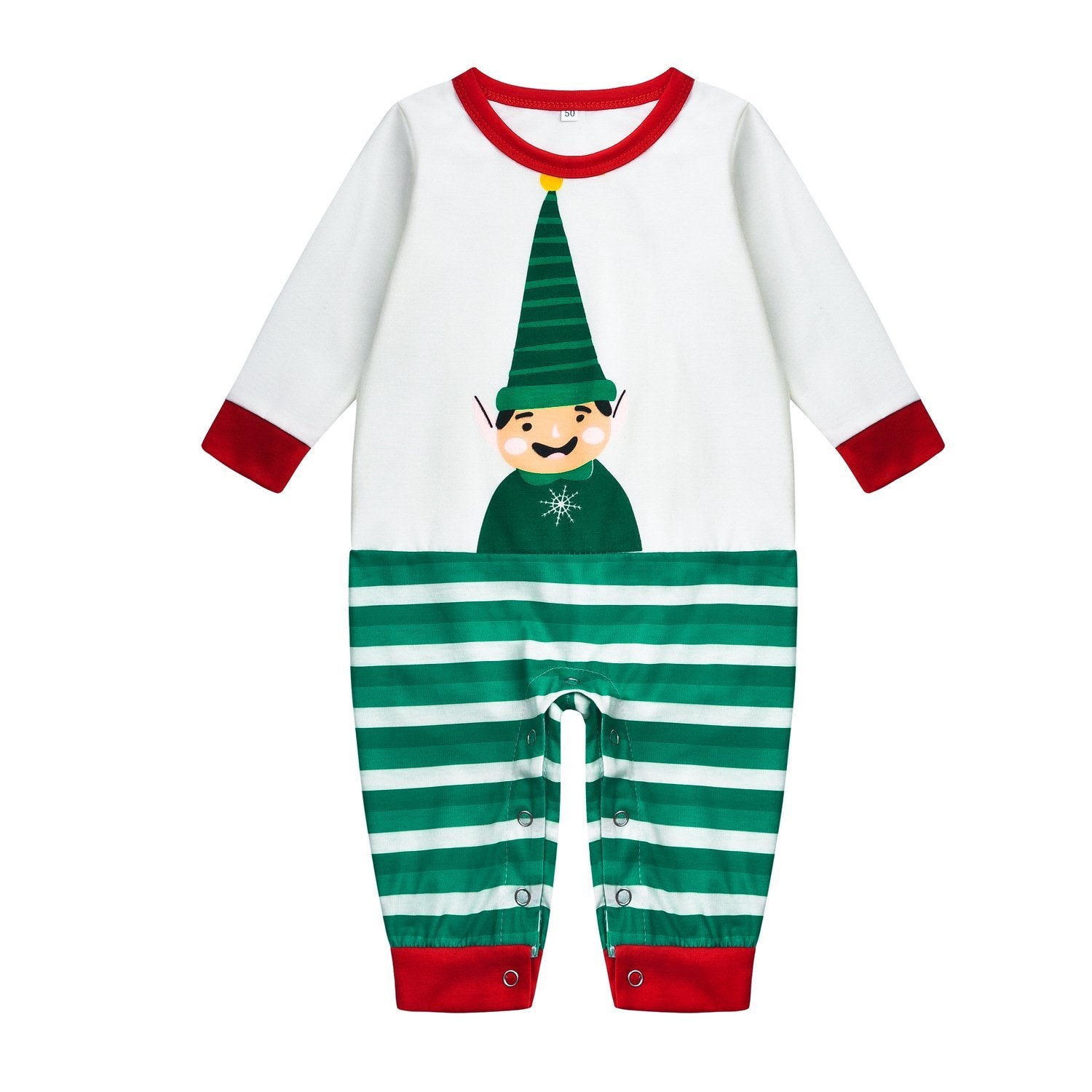 Fashion Elves Print Green Striped Long Sleeve 2 Pieces Christmas Pagamas Family Outfits