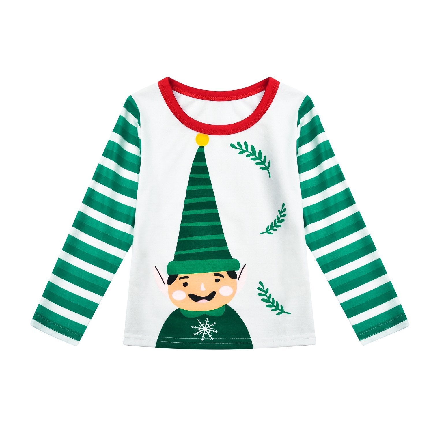 Fashion Elves Print Green Striped Long Sleeve 2 Pieces Christmas Pagamas Family Outfits
