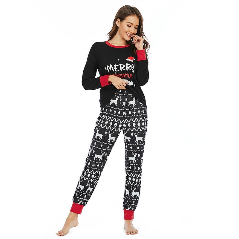 Fashion Christmas Elk Print Long Sleeve Pajamas Christmas Family Outfits