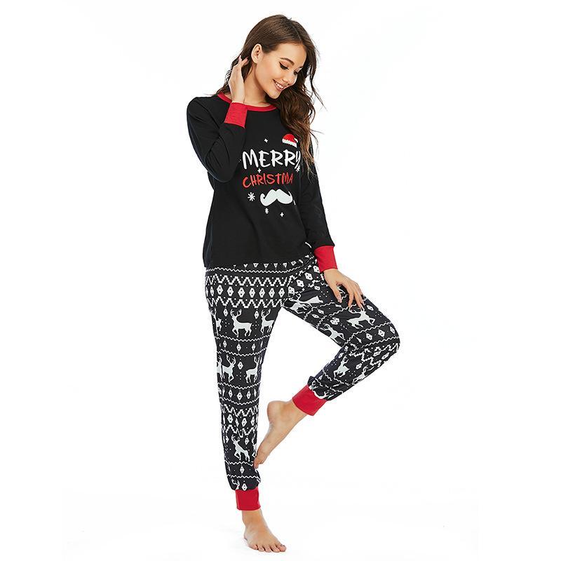 Fashion Christmas Elk Print Long Sleeve Pajamas Christmas Family Outfits