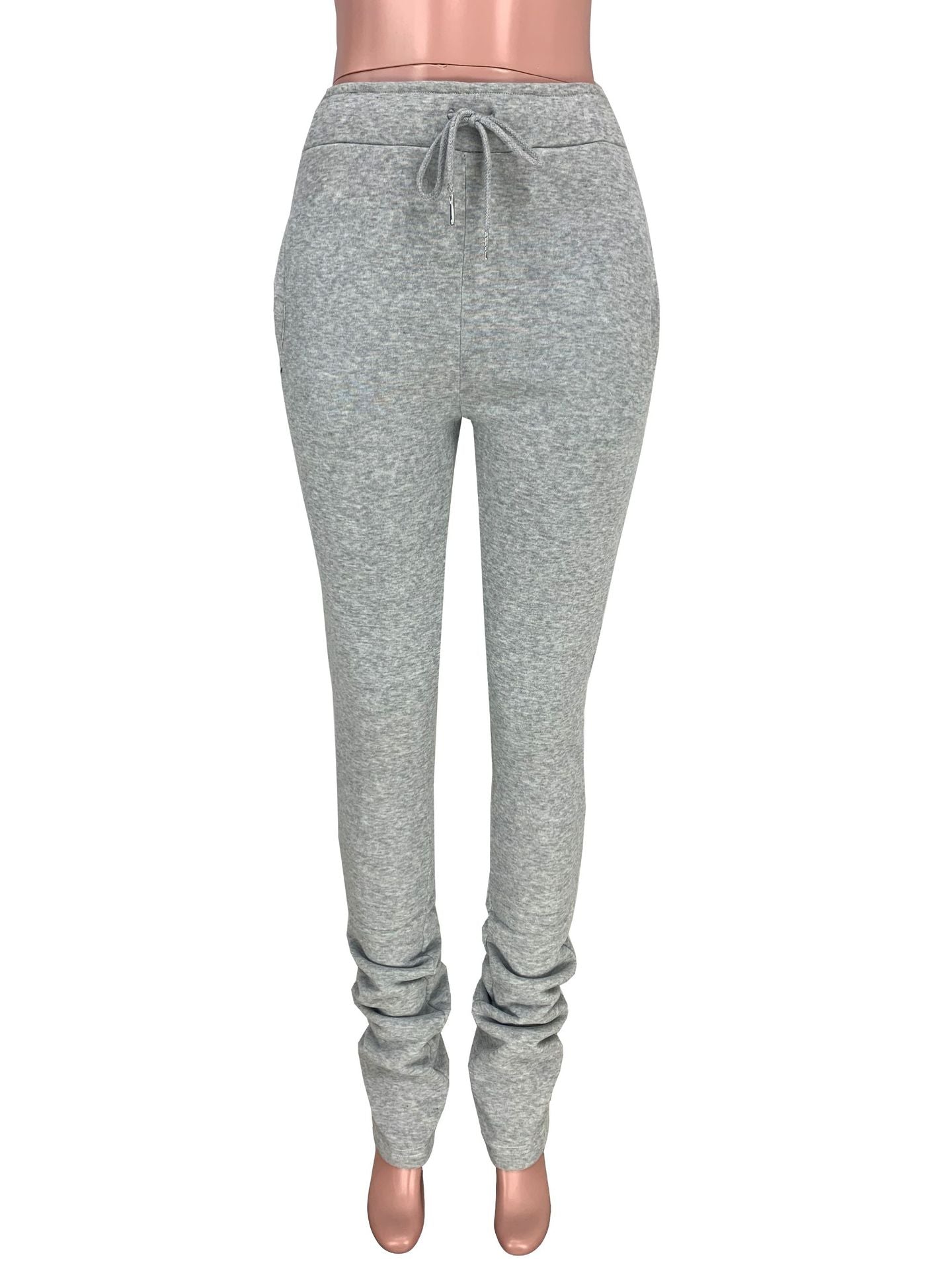 Free Shipping Fleece and Thicken Sports Casual Elastic High Waisted Pile Up Pants With Pocketss
