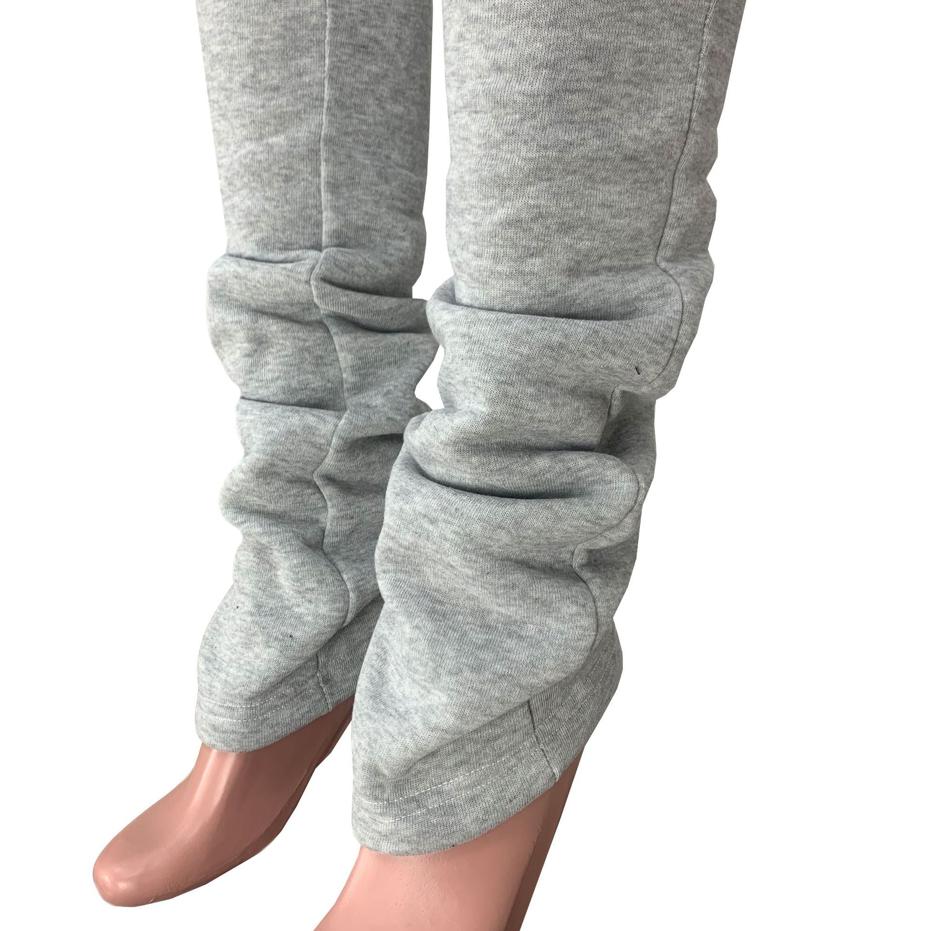 Free Shipping Fleece and Thicken Sports Casual Elastic High Waisted Pile Up Pants With Pocketss