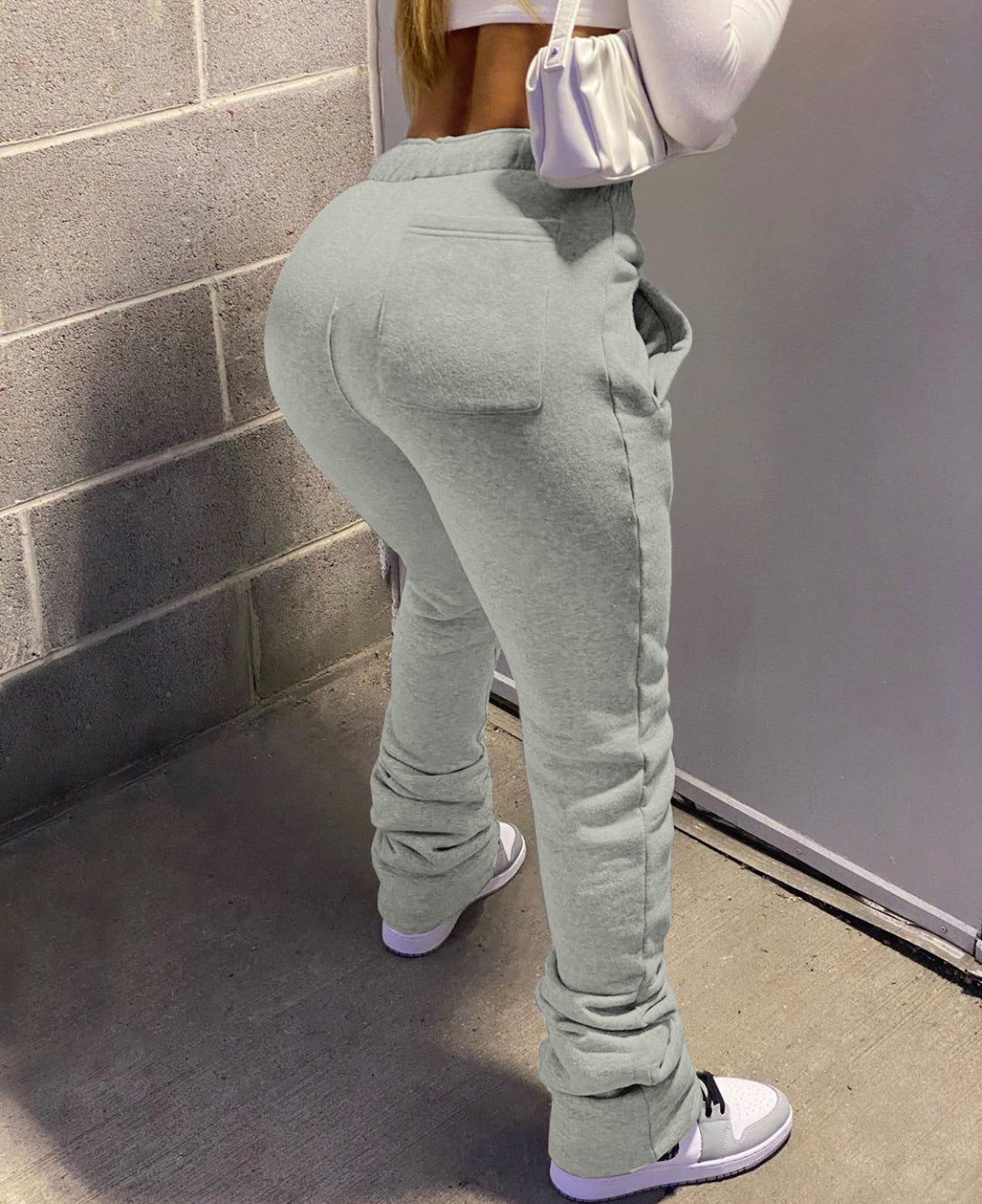Free Shipping Fleece and Thicken Sports Casual Elastic High Waisted Pile Up Pants With Pocketss