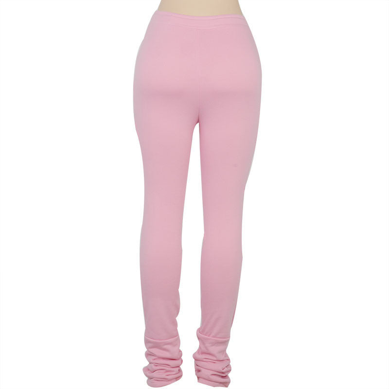 Free Shipping Fleece and Thicken Sports Casual Elastic High Waisted Pile Up Pants With Pocketss