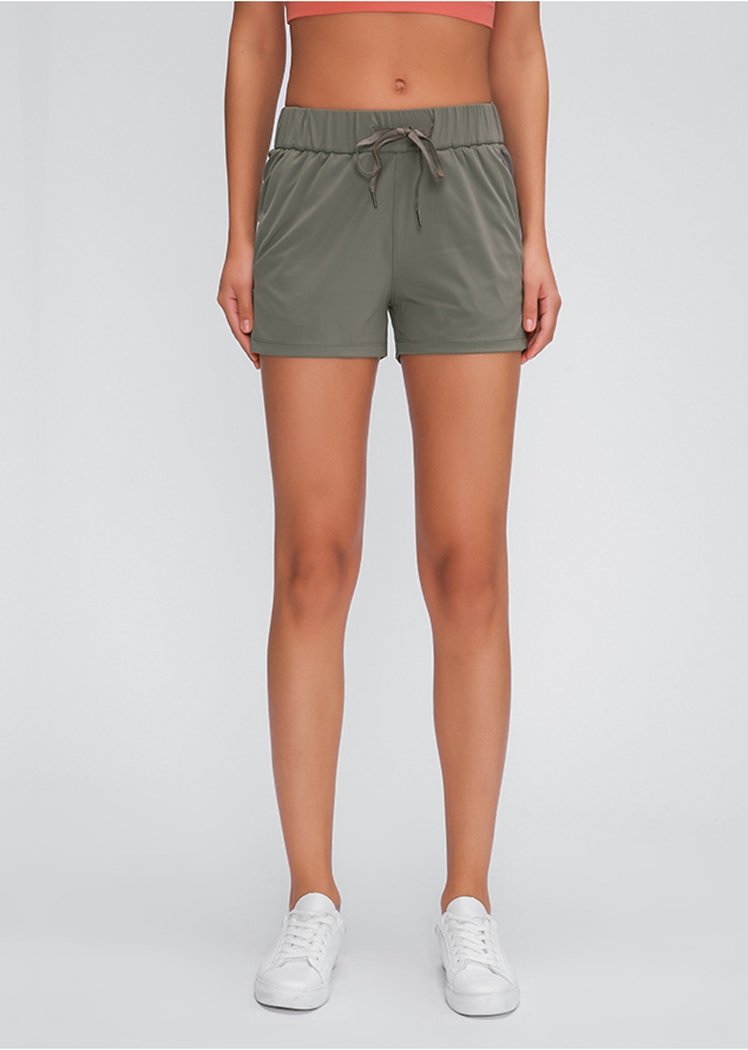 High Waist Drawstring Waist  Yoga Shorts with Pockets