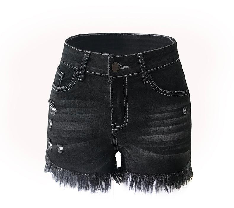 Women Casual High Stretchy Denim Shorts Frayed Raw Hem Ripped Jeans Shorts
