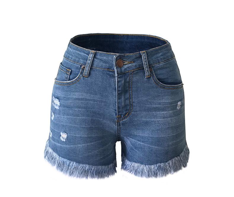 Women Casual High Stretchy Denim Shorts Frayed Raw Hem Ripped Jeans Shorts