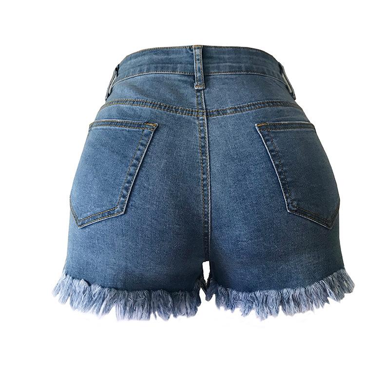 Women Casual High Stretchy Denim Shorts Frayed Raw Hem Ripped Jeans Shorts