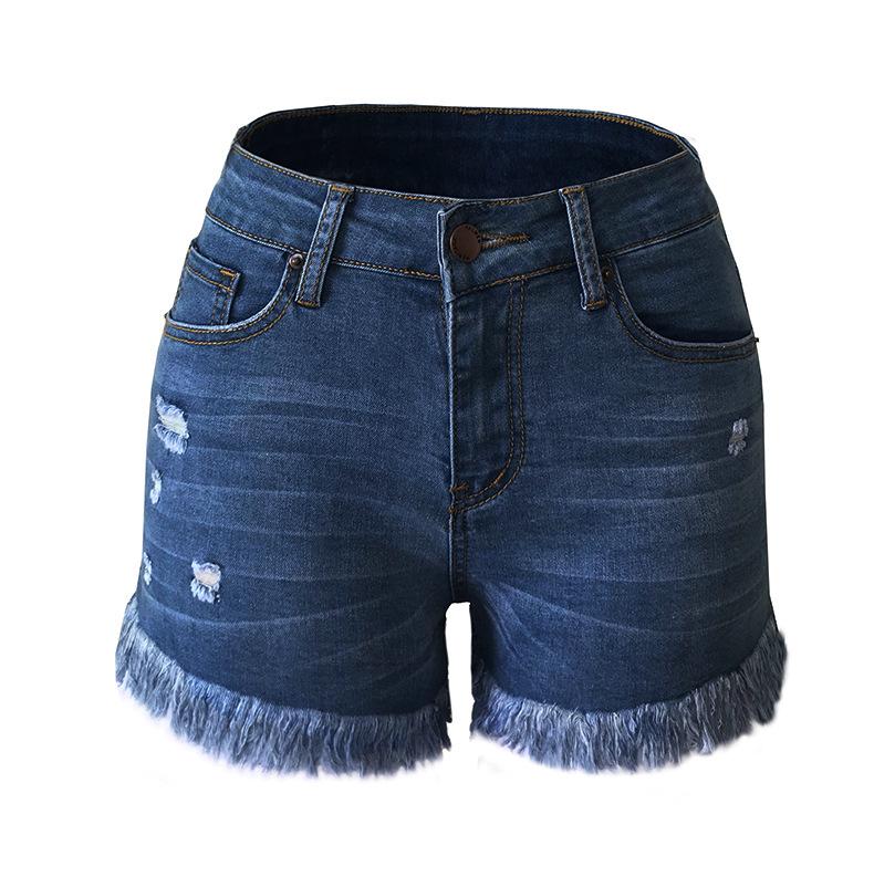 Women Casual High Stretchy Denim Shorts Frayed Raw Hem Ripped Jeans Shorts