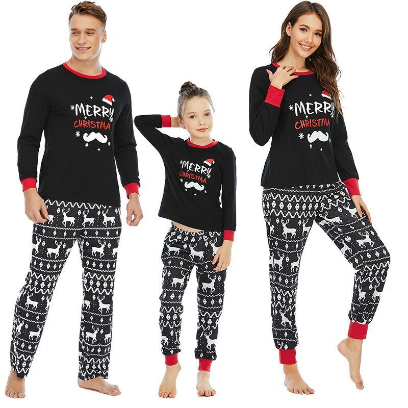 Fashion Christmas Elk Print Long Sleeve Pajamas Christmas Family Outfits