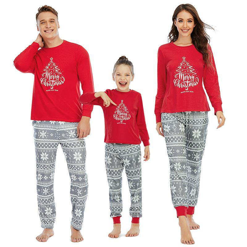 Fashion Christmas Tree Print Pajamas Long Sleeve Christmas Family Outfits