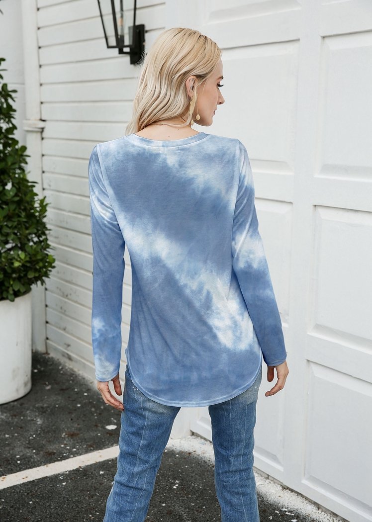 Chicvane New Tie Dye V-Neck Long Sleeve Top Shirts For Women