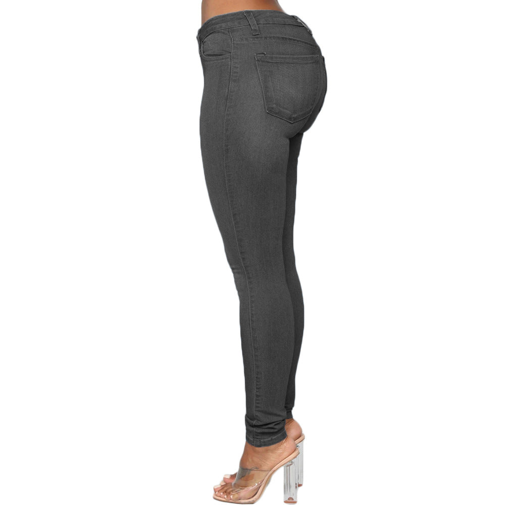 Fashion Women Distressed Stretch Denim Pants Ripped High Rise Skinny