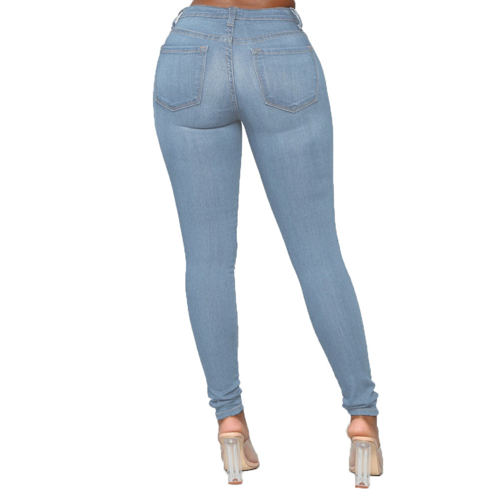 Fashion Women Distressed Stretch Denim Pants Ripped High Rise Skinny