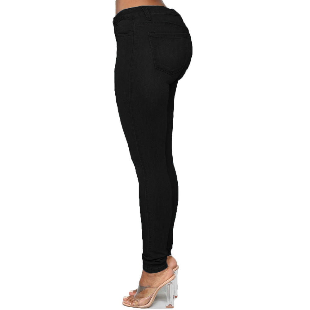 Fashion Women Distressed Stretch Denim Pants Ripped High Rise Skinny