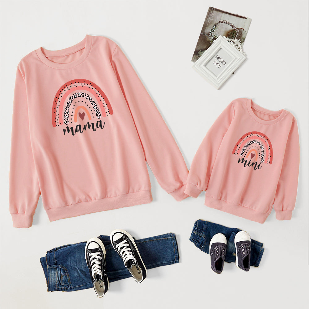 Mommy and me Matching Outfits Mama Mini Rainbow Print Pullover Sweatshirt