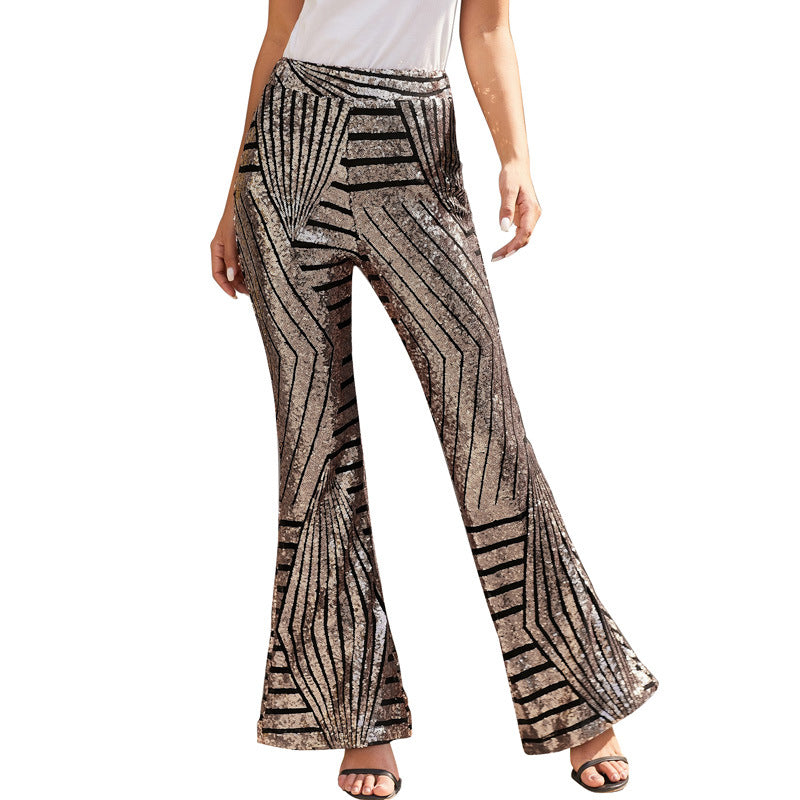 Women High Waist Wide Leg Palazzo Lounge Pants Sequin Bell Bottoms Trousers