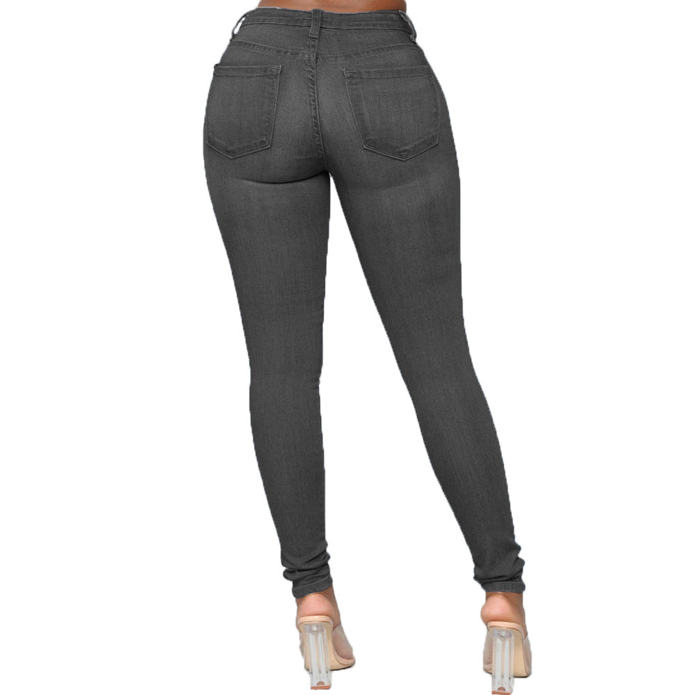 Fashion Women Distressed Stretch Denim Pants Ripped High Rise Skinny