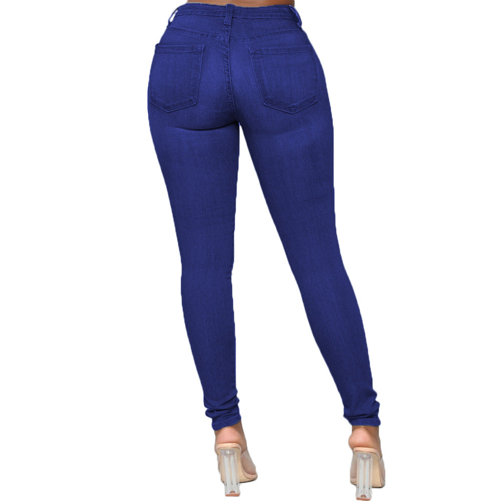 Fashion Women Distressed Stretch Denim Pants Ripped High Rise Skinny
