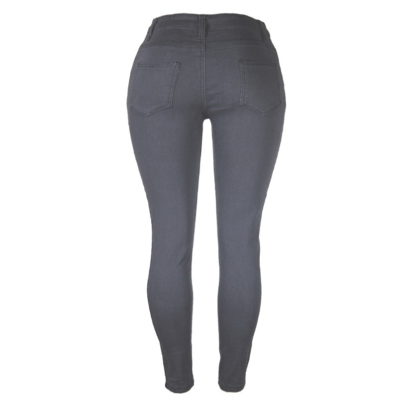 Fashion Women Distressed Stretch Denim Pants Ripped High Rise Skinny