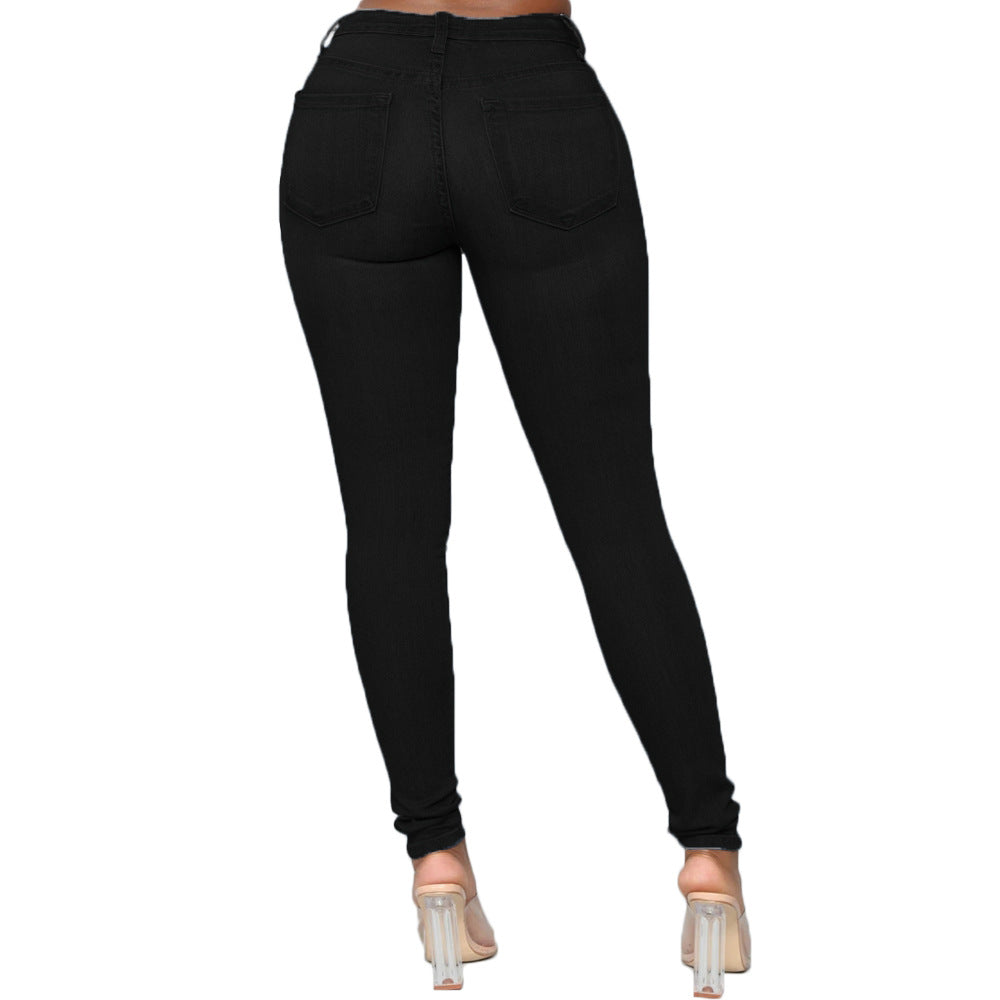 Fashion Women Distressed Stretch Denim Pants Ripped High Rise Skinny