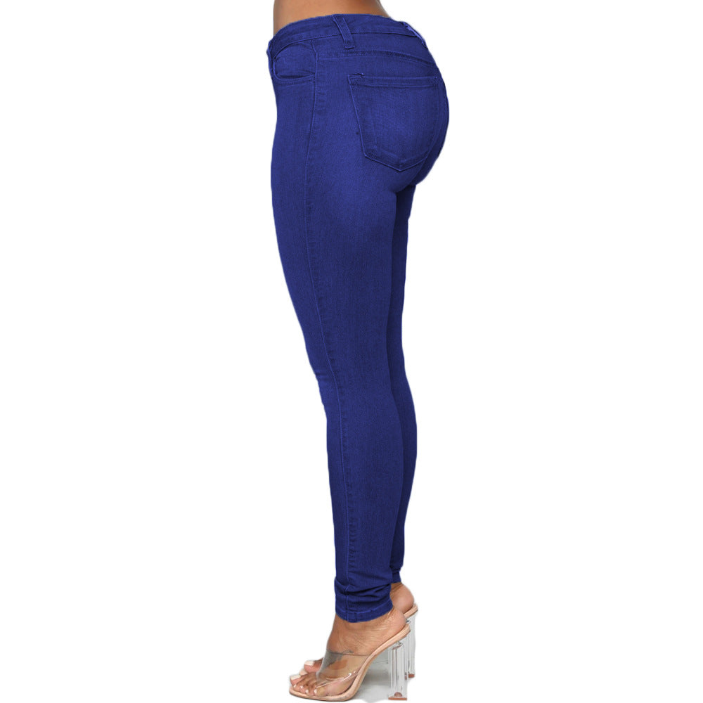 Fashion Women Distressed Stretch Denim Pants Ripped High Rise Skinny
