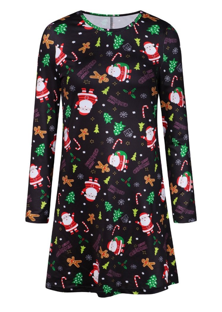 Fashion Santa Claus Long Sleeve Round Neck Christmas Dresses