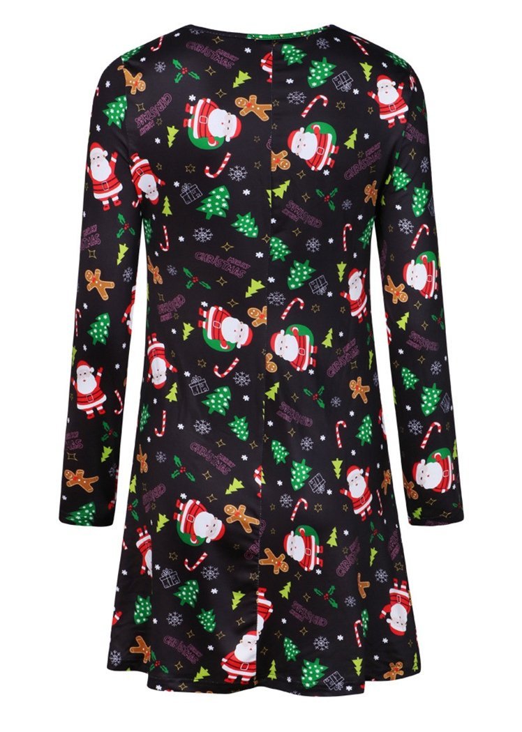 Fashion Santa Claus Long Sleeve Round Neck Christmas Dresses