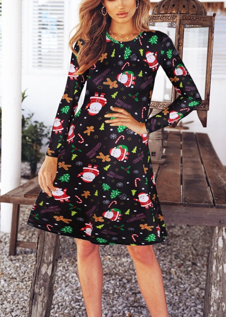 Fashion Santa Claus Long Sleeve Round Neck Christmas Dresses